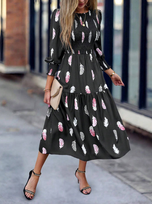 Vestido de manga larga con estampado para mujer