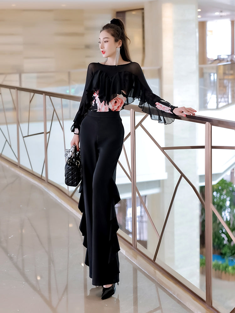 Pantalones con volantes finos y versátiles de temperamento de moda para mujer