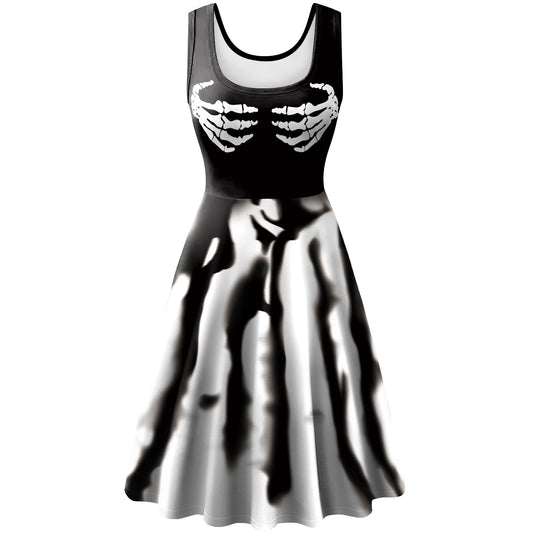 Women's Sleeveless Bat Skeleton Halloween Dress