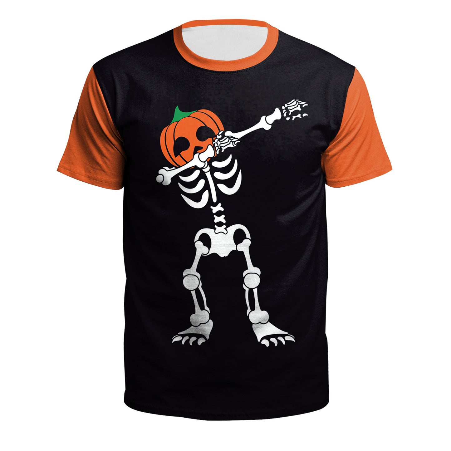 Pumpkin Skeleton Round Neck Short Sleeve T-Shirt