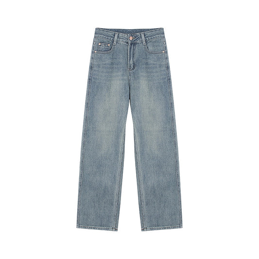 Pantalones rectos de cintura alta y adelgazantes para mujer de color azul