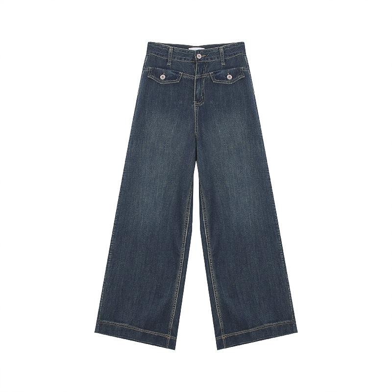 Pantalones vaqueros retro con bolsillos falsos y cintura alta para mujer