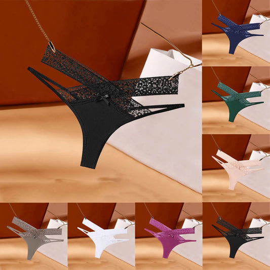 Women's Floral Lace Mesh Thong Panties