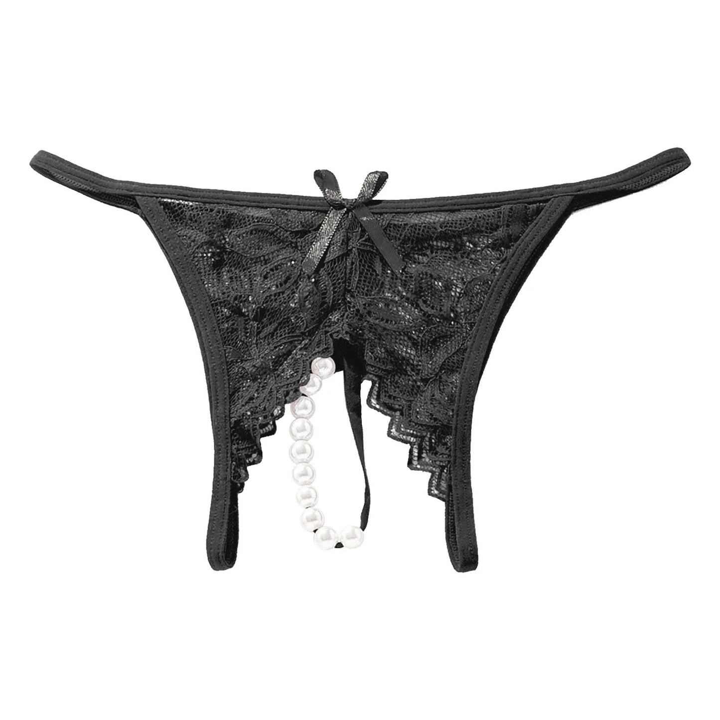 Women's Pearl Massage G-String Open Crotch Thong Panties