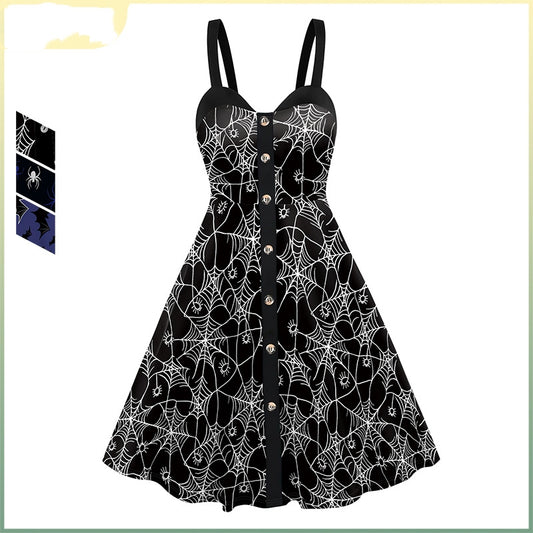 Women's Skeleton Spider Web Halloween Dress