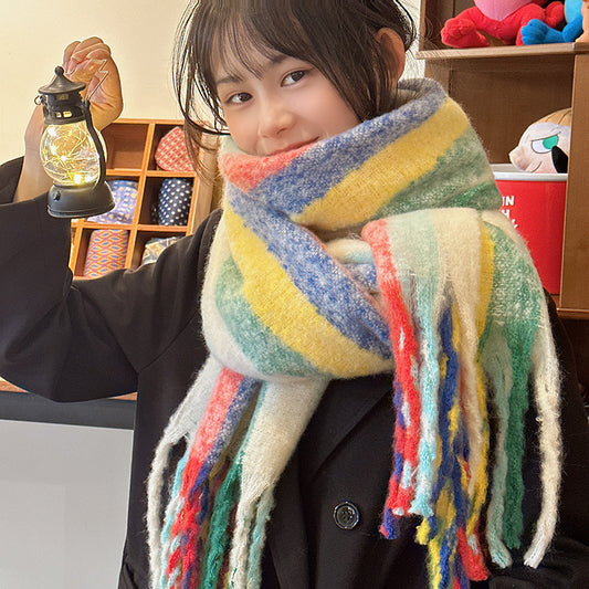 Bufanda de rayas coloridas para mujer en invierno versátil
