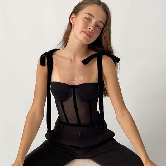 Camisola transparente con cintura ajustada y sin espalda para mujer