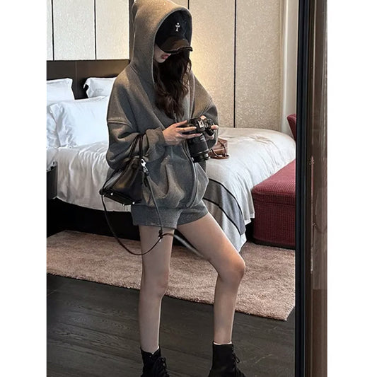 Suéter con capucha y forro polar fino y brillante de color gris Galaxy