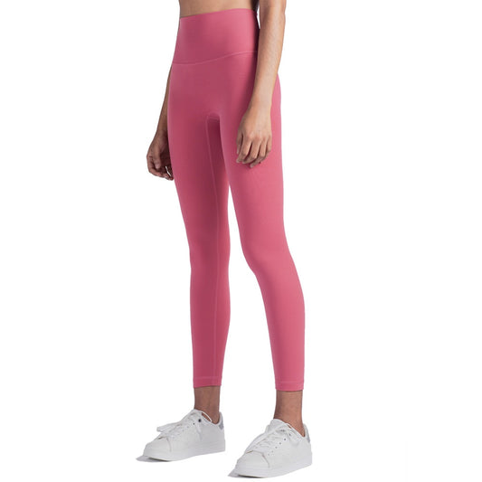 Pantalones de yoga ajustados con realce de cadera en color melocotón para mujer, de moda informal y de color puro