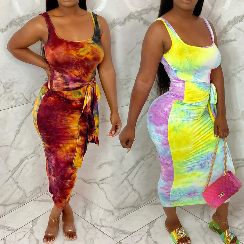 Vestido tipo chaleco con efecto tie-dye para mujer