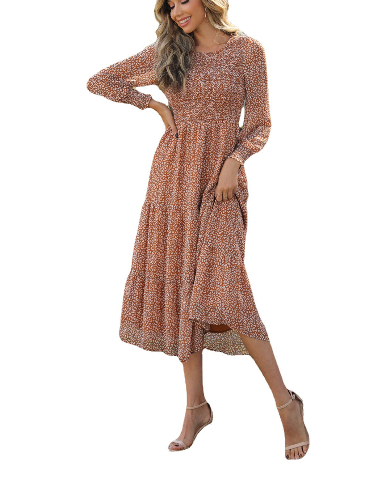 Vestido largo de vacaciones con cintura alta y corte A para mujer