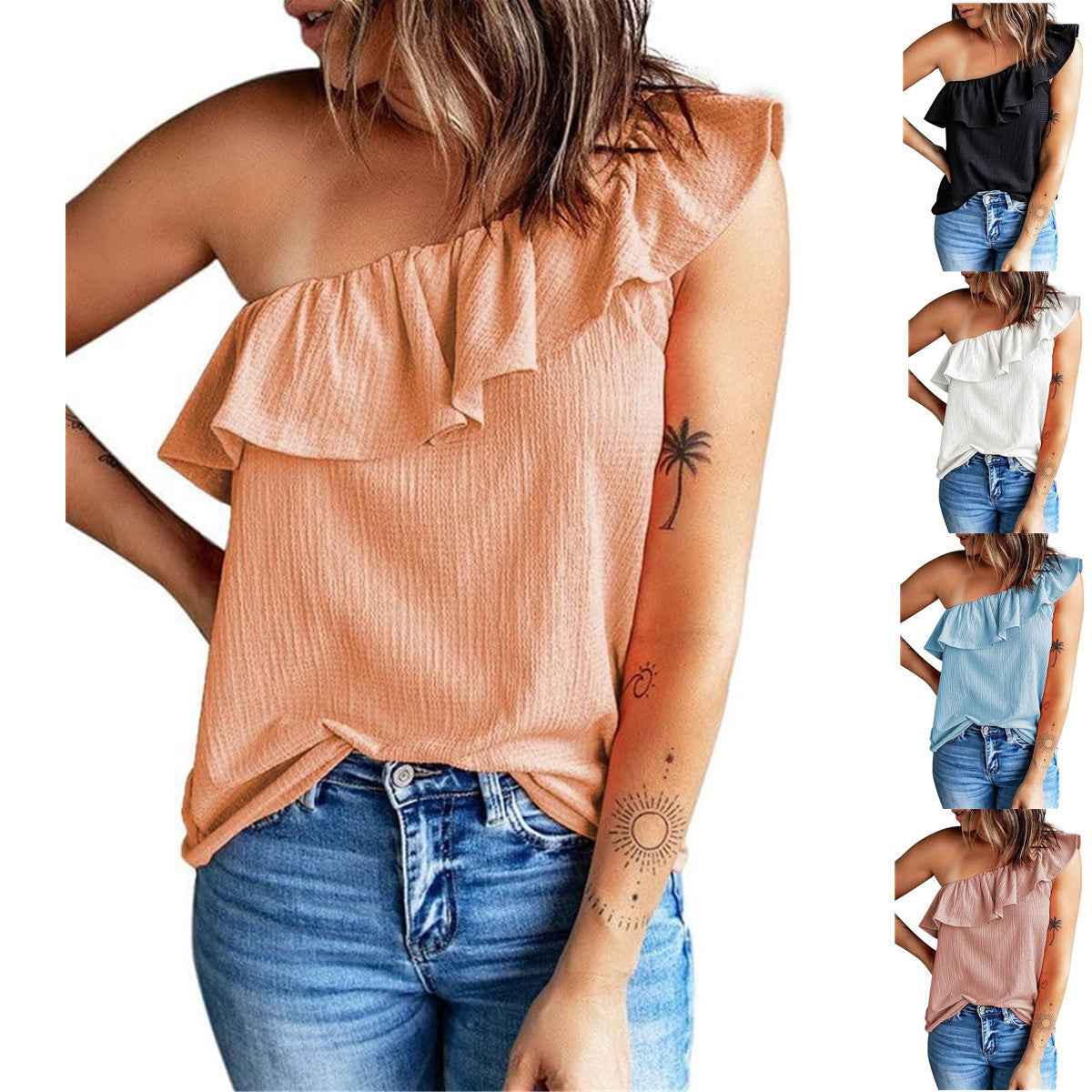 Women's Pure Color Ruffles Pleated Vest