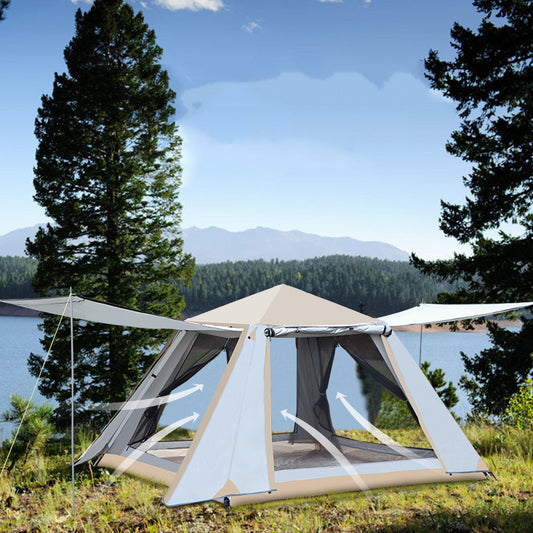 Tienda de campaña de aluminio de doble capa con protección solar, para exteriores, totalmente automática, de apertura rápida, para acampar y acampar en la playa