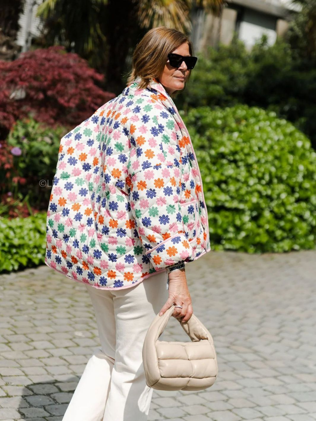 Chaqueta acolchada de algodón informal con solapa estampada y contraste de color para mujer