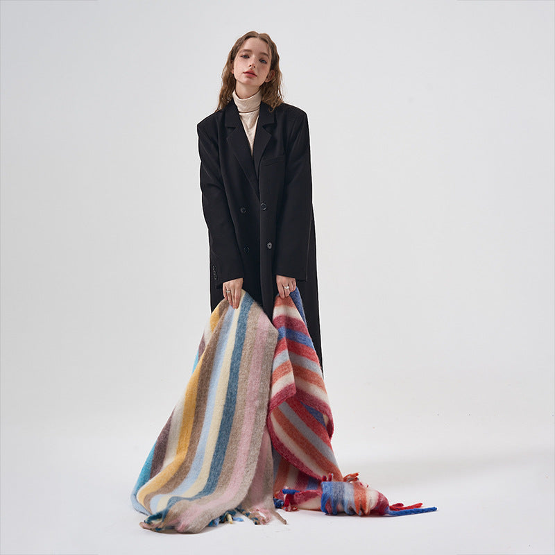 Bufanda de rayas con colores del arco iris en estilo coreano para invierno