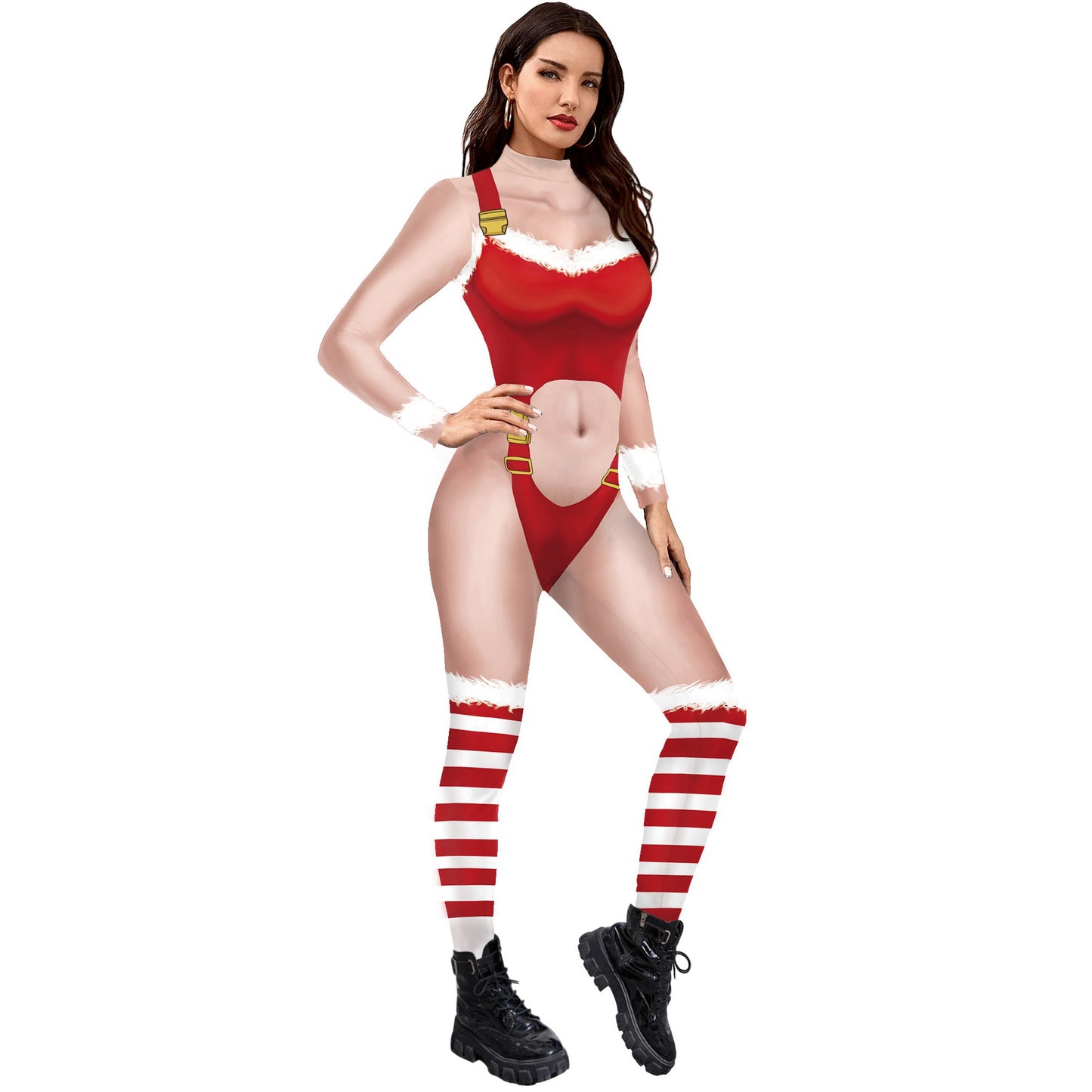 Women's Red and White Striped Christmas Play Jumpsuit