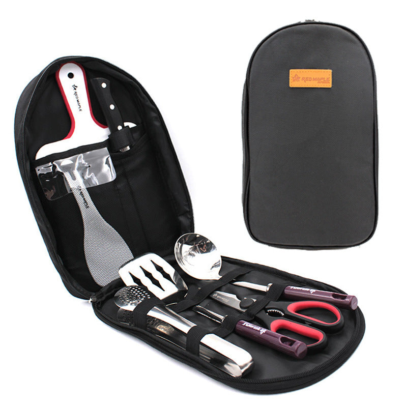 8 pcs Camp Kitchen Cooking Utensil Set Travel Organizer Grill Accessories Portable Compact Gear For BBQ Camping Hiking