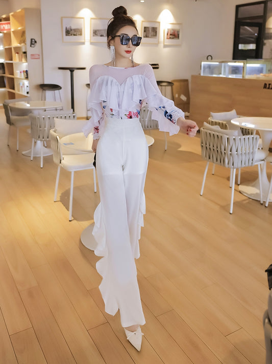 Pantalones con volantes finos y versátiles de temperamento de moda para mujer