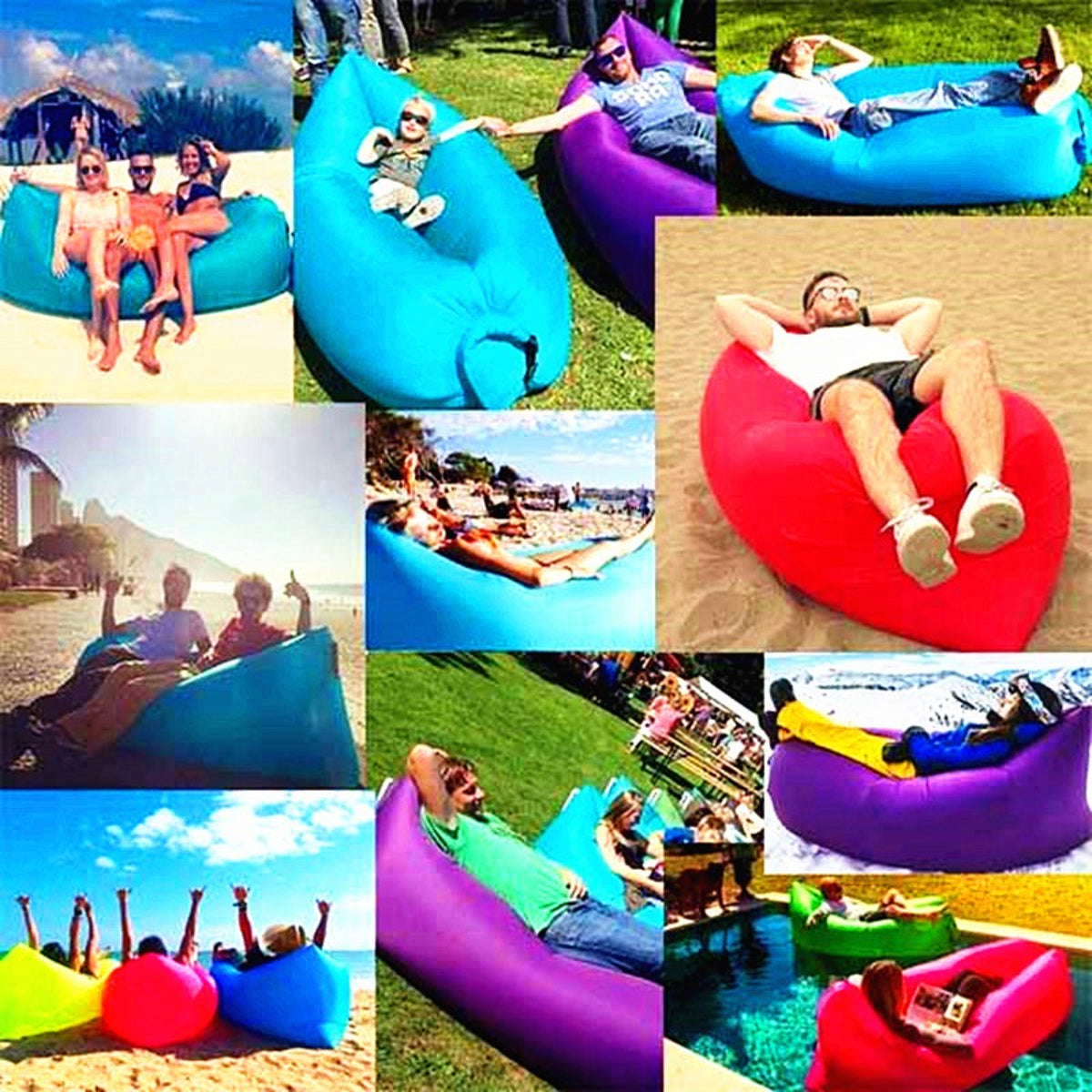 Beach Inflatable Bed Outdoor Air Sofa Fast Inflatable Laybag Hangout Lounger Beach Air Bed ...