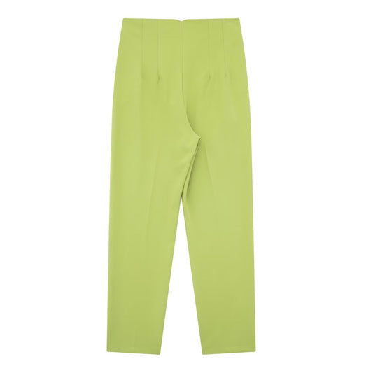 Pantalones casuales de talle alto, ajustados y de pierna recta de color sólido para mujer