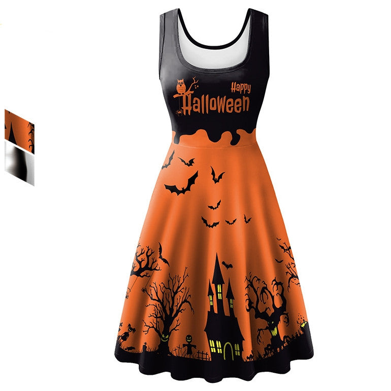 Women's Sleeveless Bat Skeleton Halloween Dress