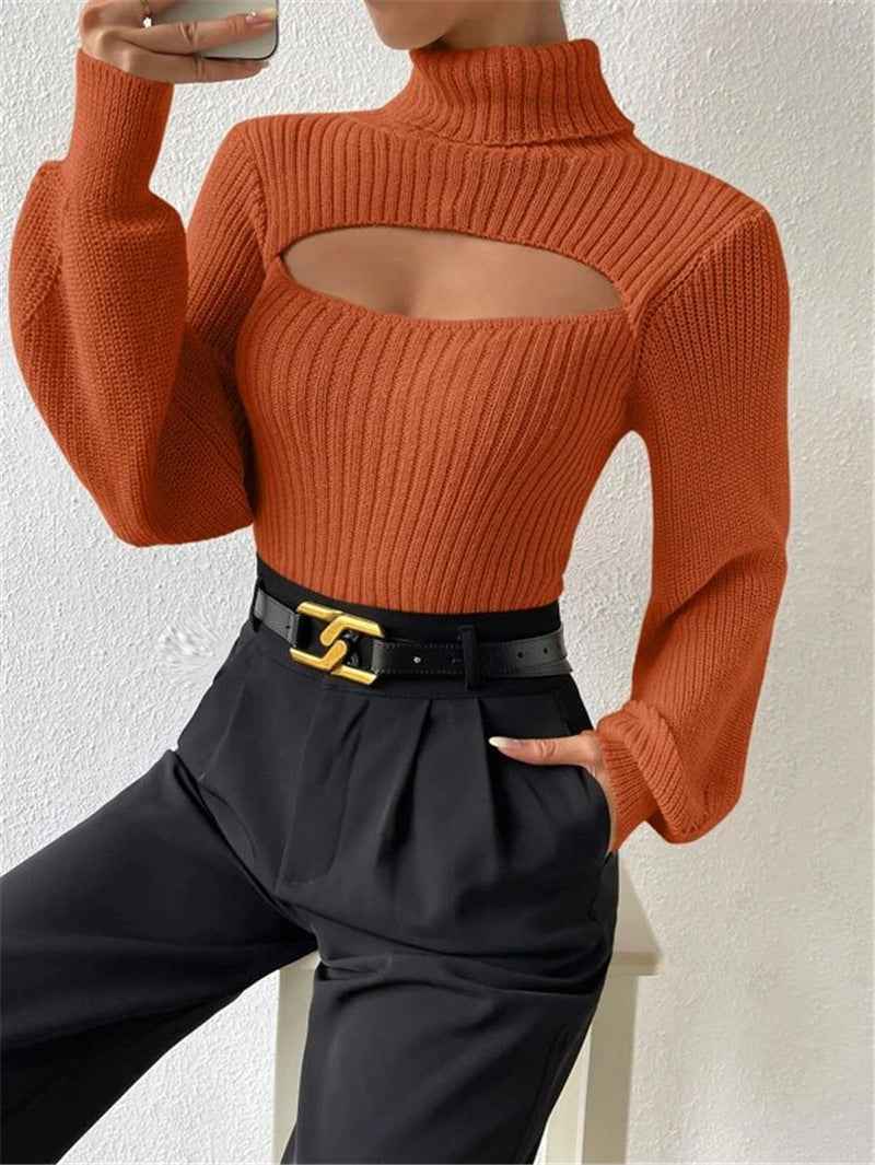 Women's Sexy Loose High Collar Hollow All-match Sweater