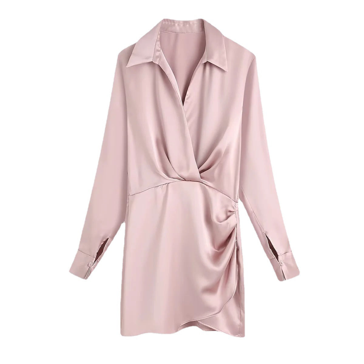 Vestido plisado de satén de seda de color liso de moda para mujer