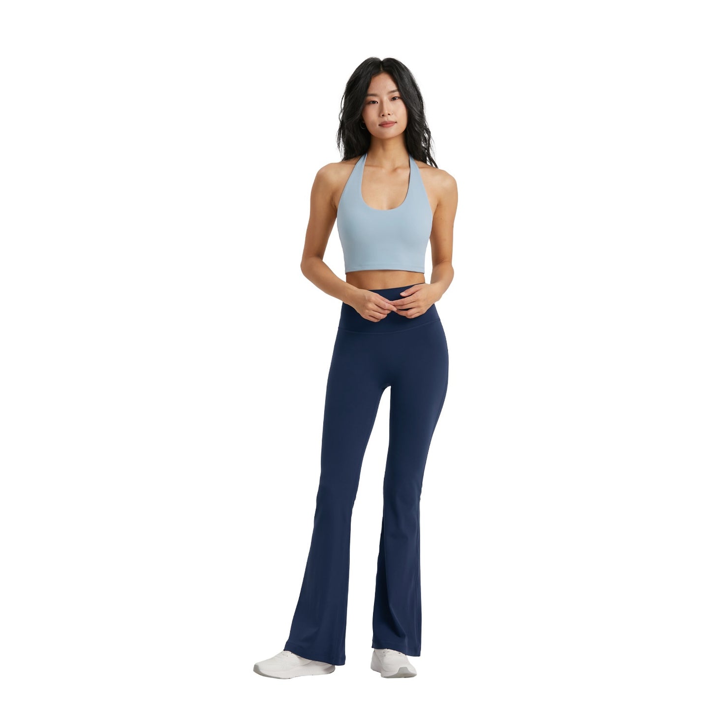 Pantalones de yoga acampanados de color liso informales a la moda para mujer, sin talla