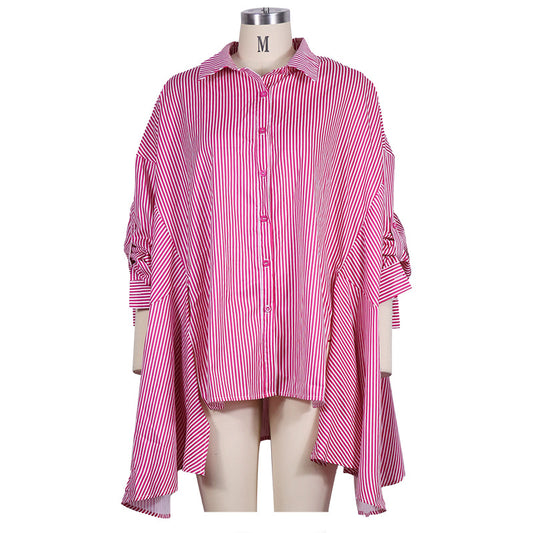 Vestido camisero holgado de rayas para mujer