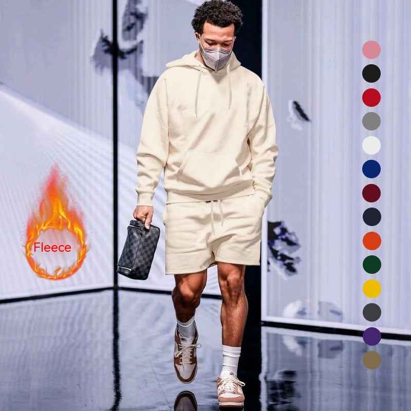 Men's Clothing Velvet Sport Fleece And Shorts Two-piece Set In Stock