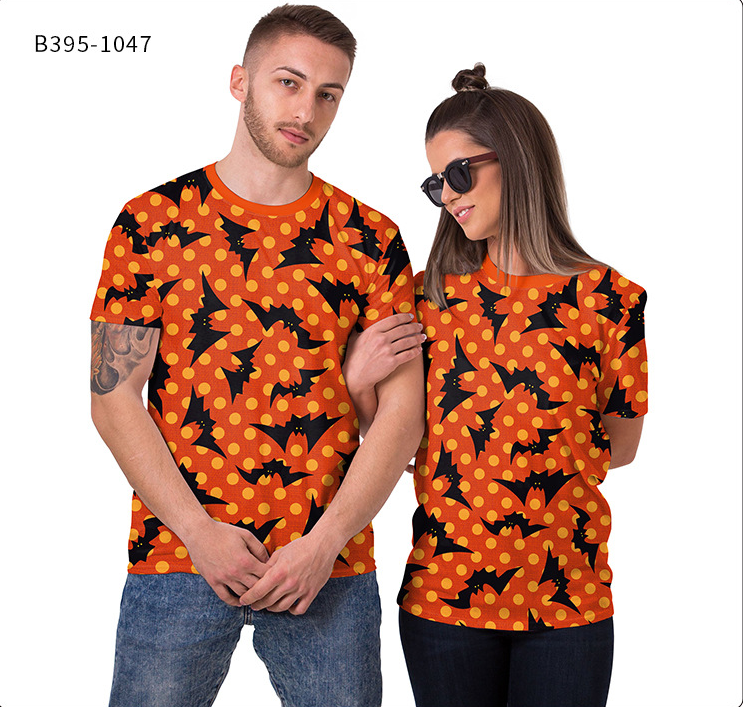 Pumpkin Skeleton Round Neck Short Sleeve T-Shirt