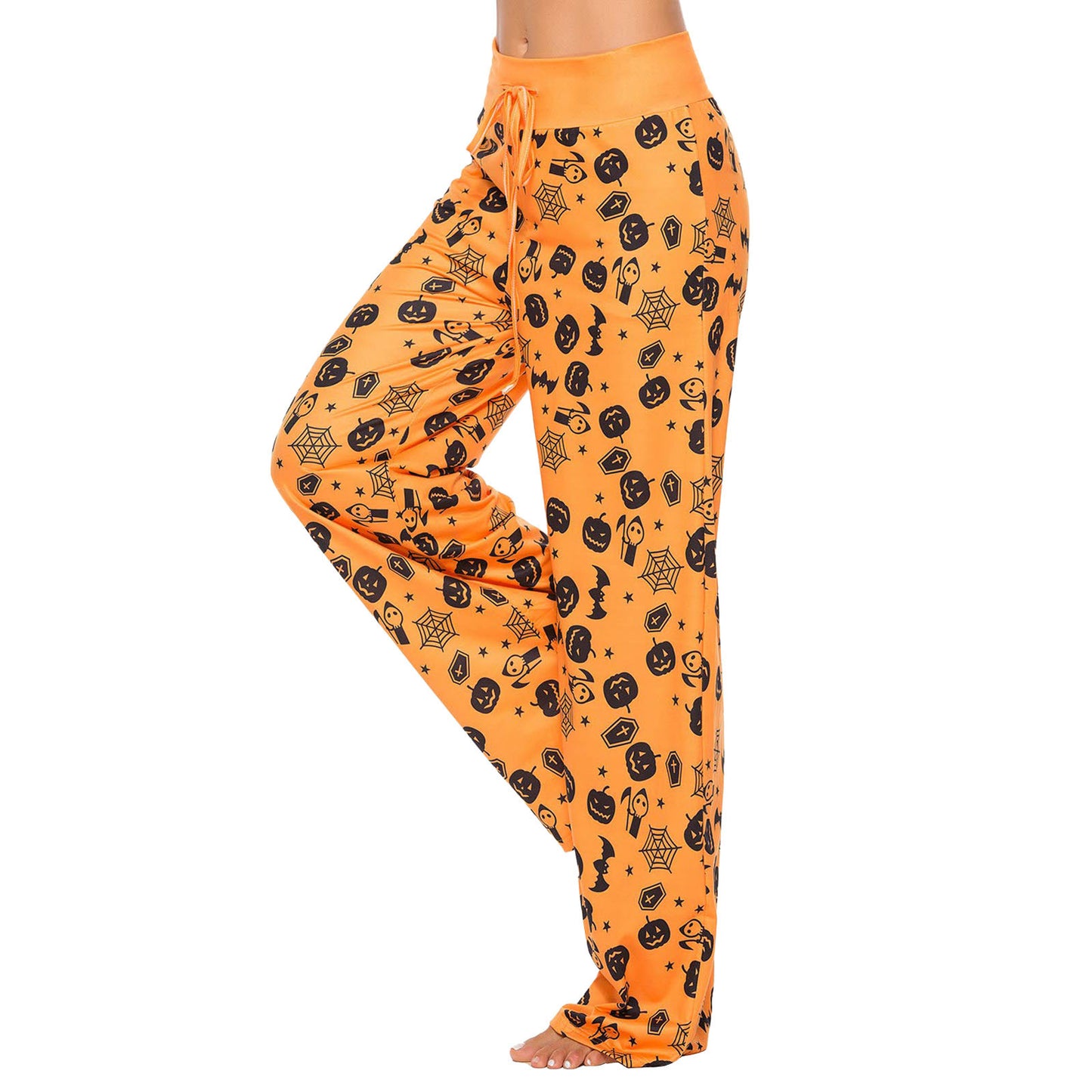 Pantalones casuales holgados con diseño de calabaza de Halloween para mujer