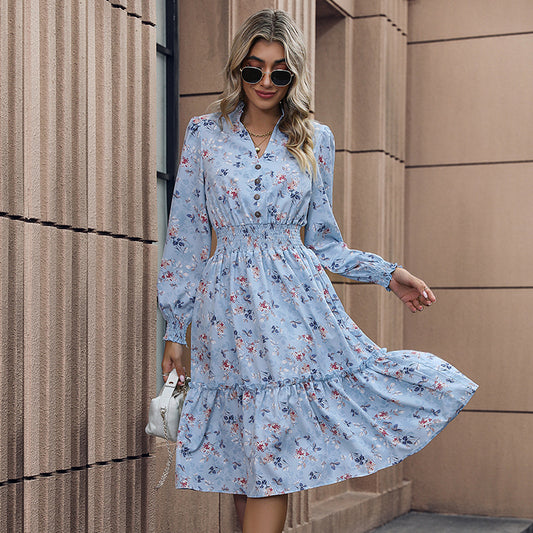 Vestido casual de manga larga con estampado floral para mujer