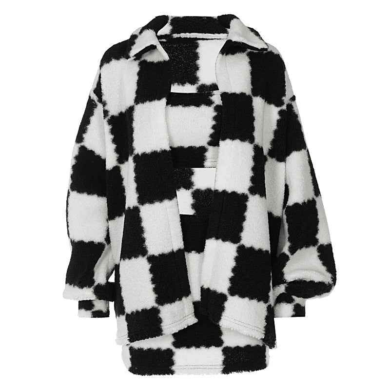 Women's Black And White Plaid Outfit Set