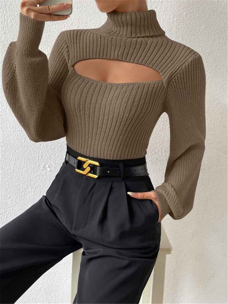 Women's Sexy Loose High Collar Hollow All-match Sweater