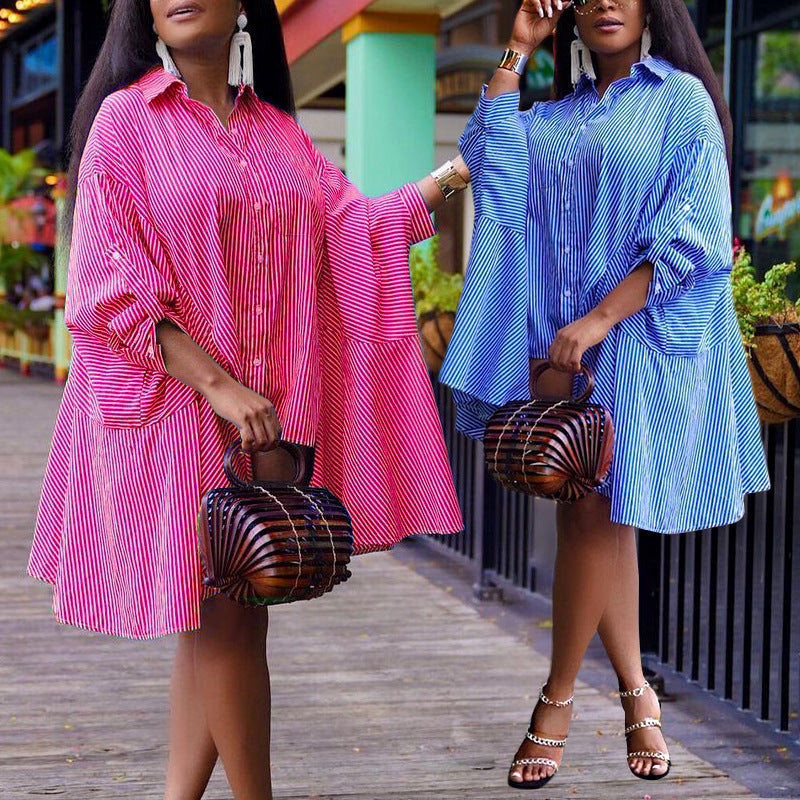 Vestido camisero holgado de rayas para mujer