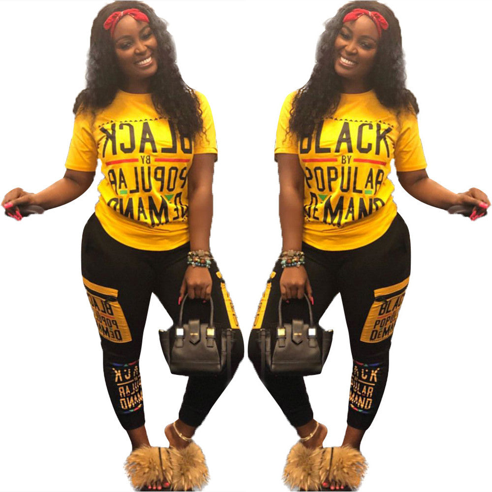 Women's Fashion Casual Letter Printed Pants Suit