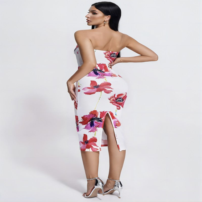 Vestido tubo con escote bajo y estampado sexy de estilo europeo y americano para chicas calientes