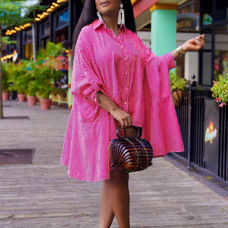 Vestido camisero holgado de rayas para mujer