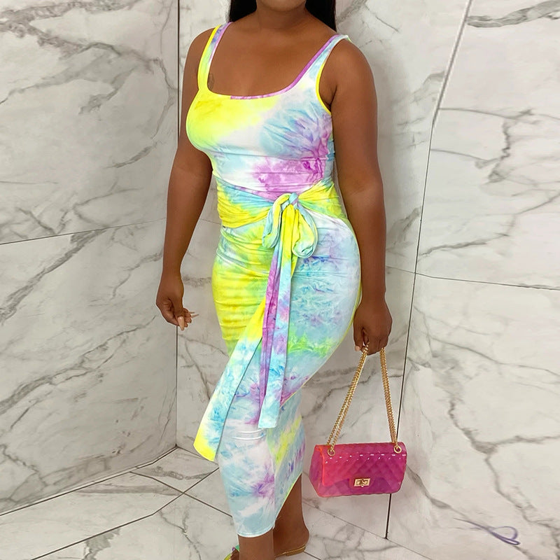 Vestido tipo chaleco con efecto tie-dye para mujer