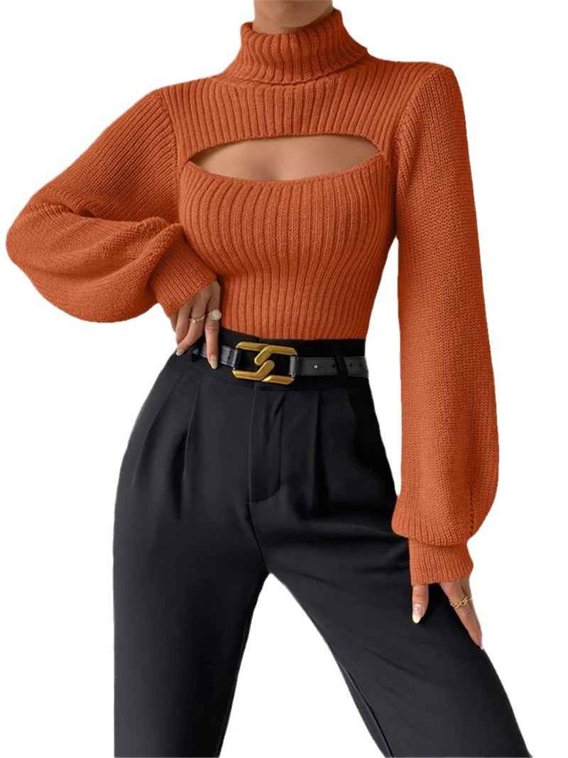 Women's Sexy Loose High Collar Hollow All-match Sweater