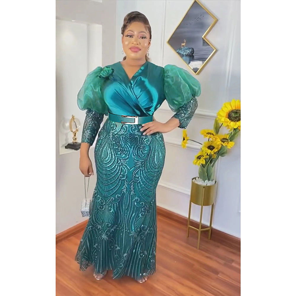 Vestido largo de noche soluble en agua con hilo de industria pesada