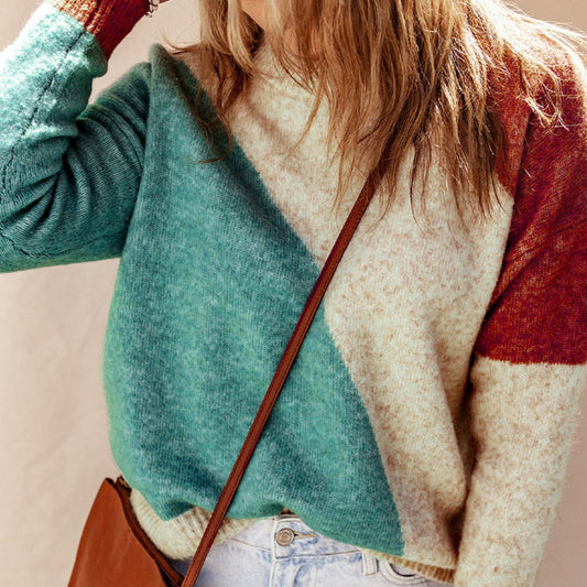 Suéter de mujer con cuello redondo y manga larga con hilos multicolor