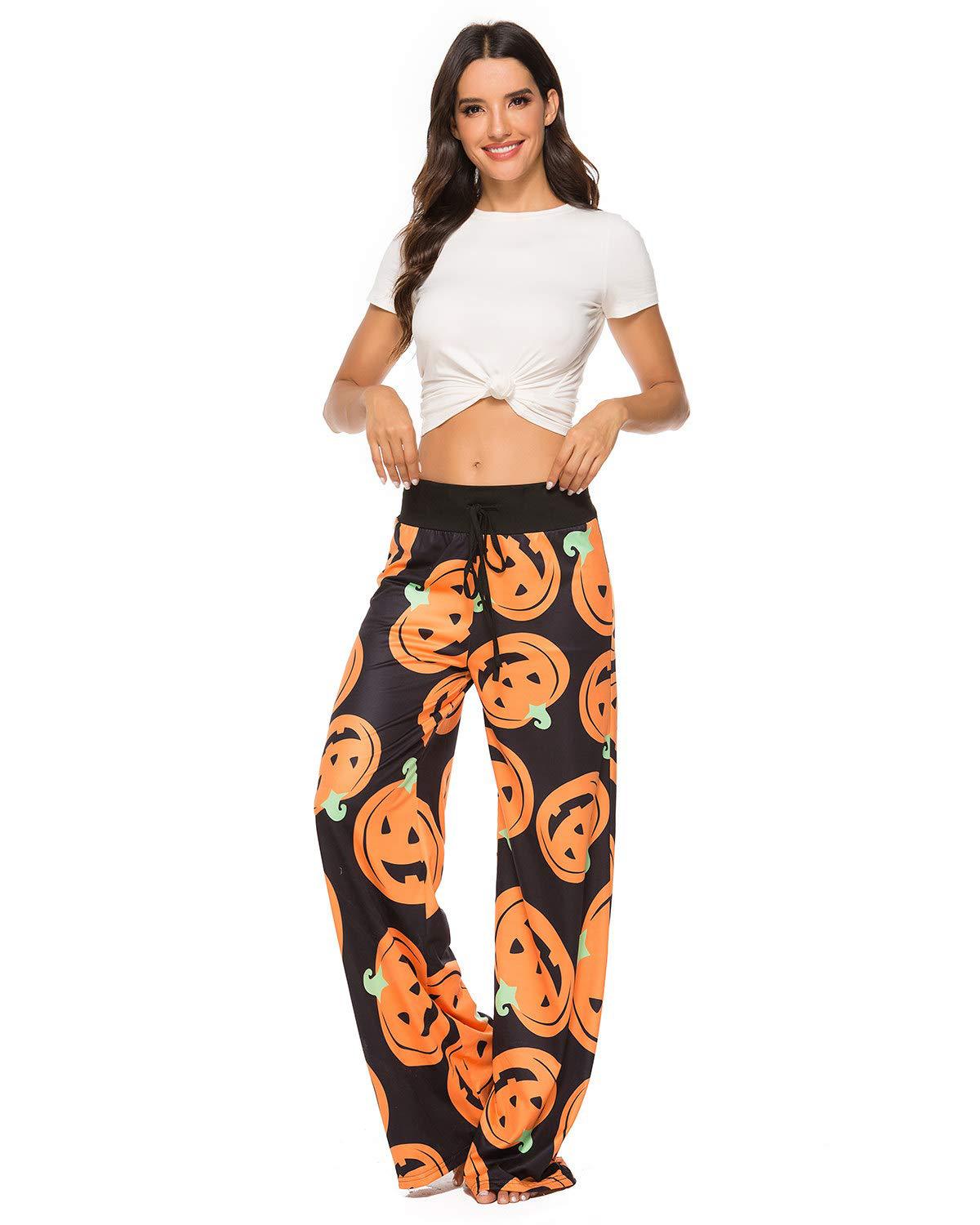 Pantalones casuales holgados con diseño de calabaza de Halloween para mujer