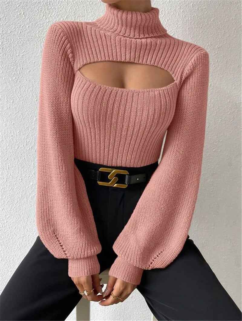 Women's Sexy Loose High Collar Hollow All-match Sweater