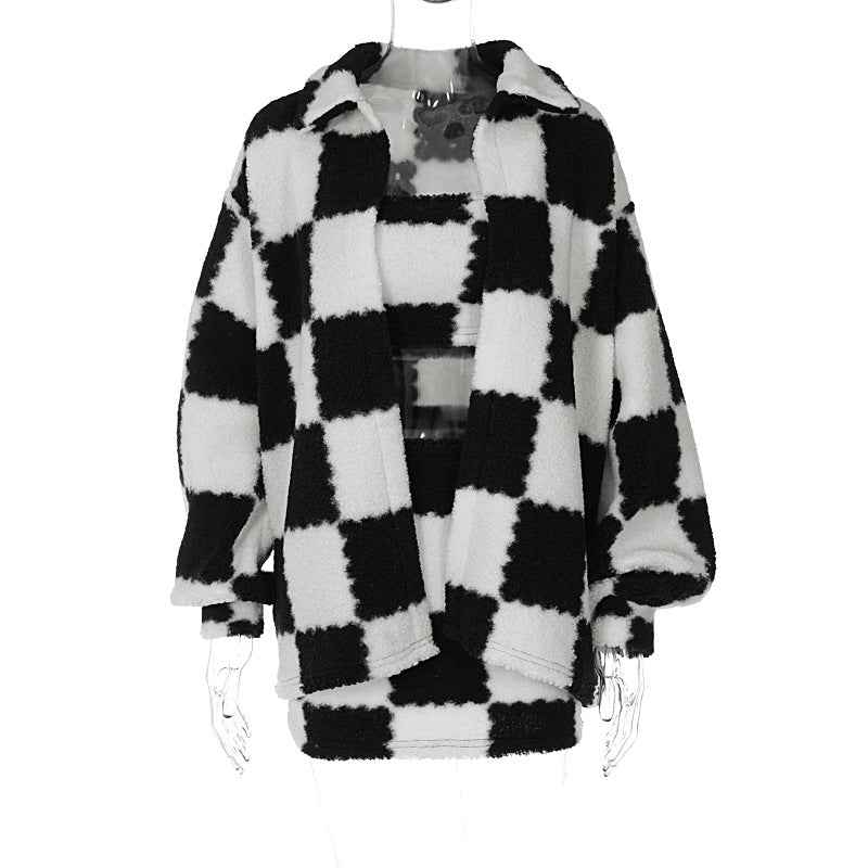 Women's Black And White Plaid Outfit Set