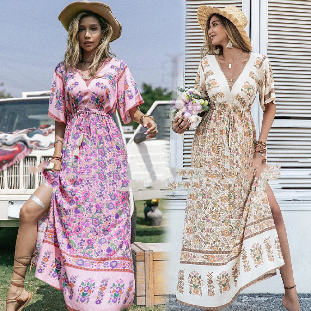 Vestido de manga corta con borlas de moda