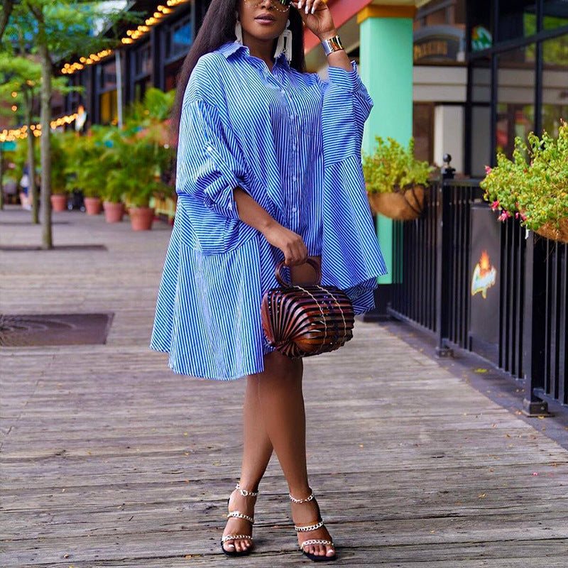 Vestido camisero holgado de rayas para mujer