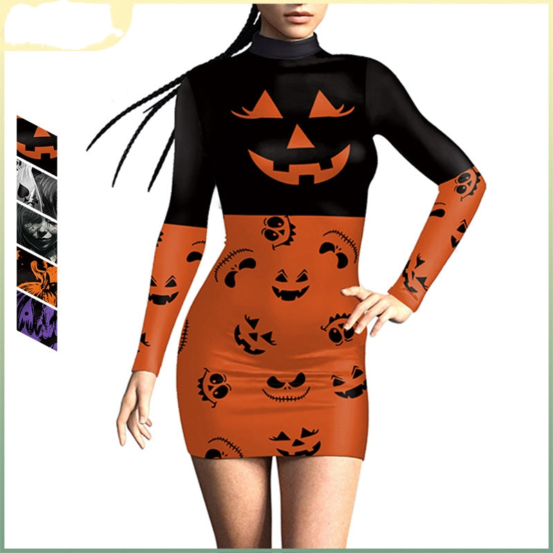 Women's 3D Pumpkin Slim-fit Halloween Dress