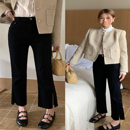 Pantalones casuales de cintura alta negros nuevos de otoño para mujer